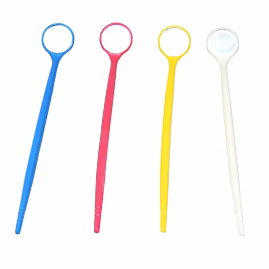 Espelhos dentais descartáveis de plástico branco amarelo rosa azul de 6,5 polegadas